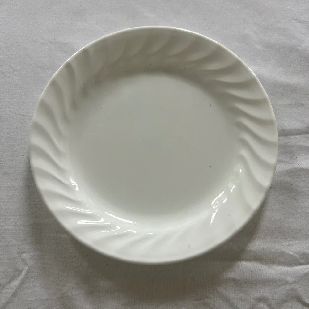 Corelle White Swirl Bread and Butter Plate 6.75 Inch Vitrelle Made in USA